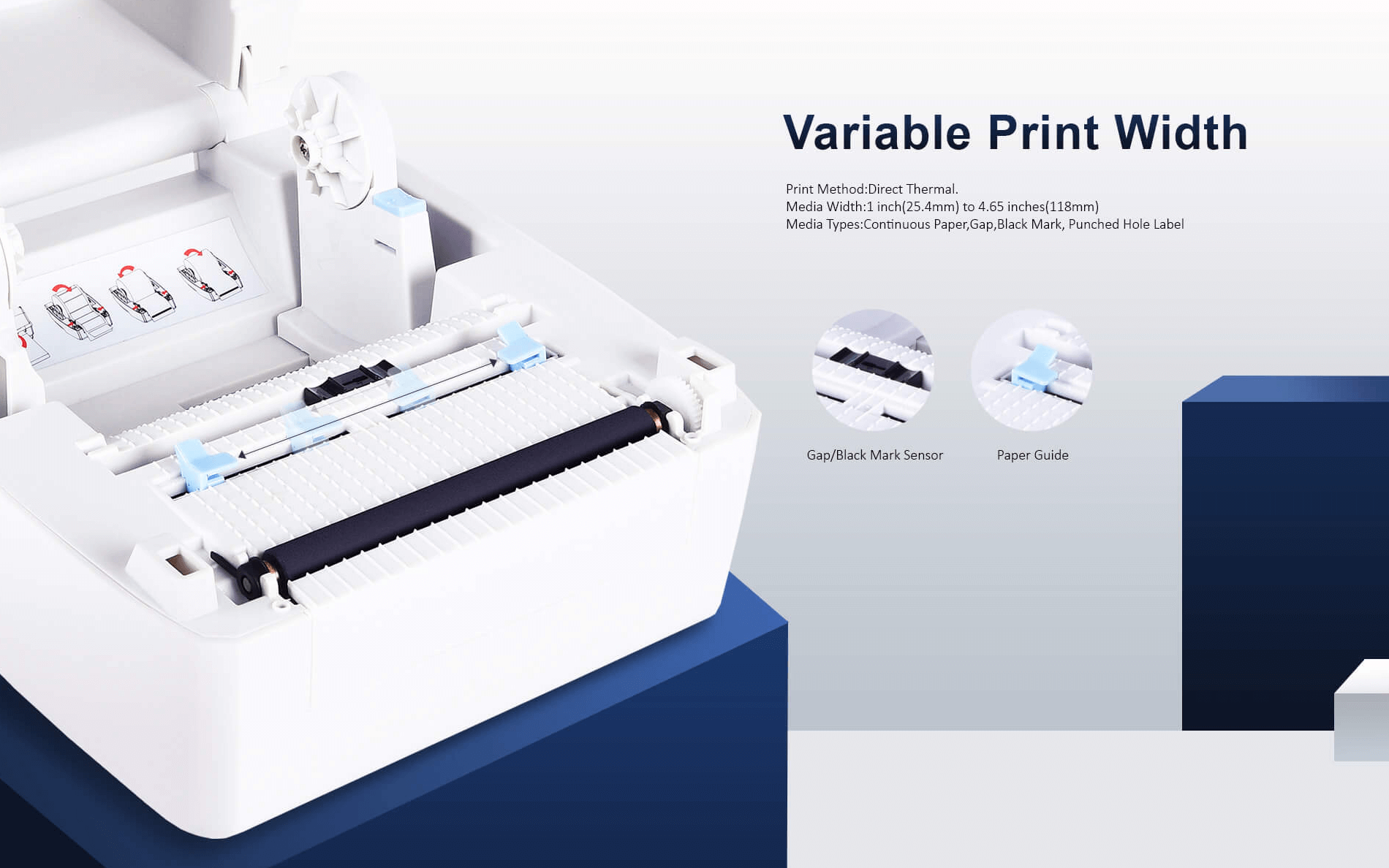 An open Barcodedrucker showing its internal components like the paper guide and sensor.